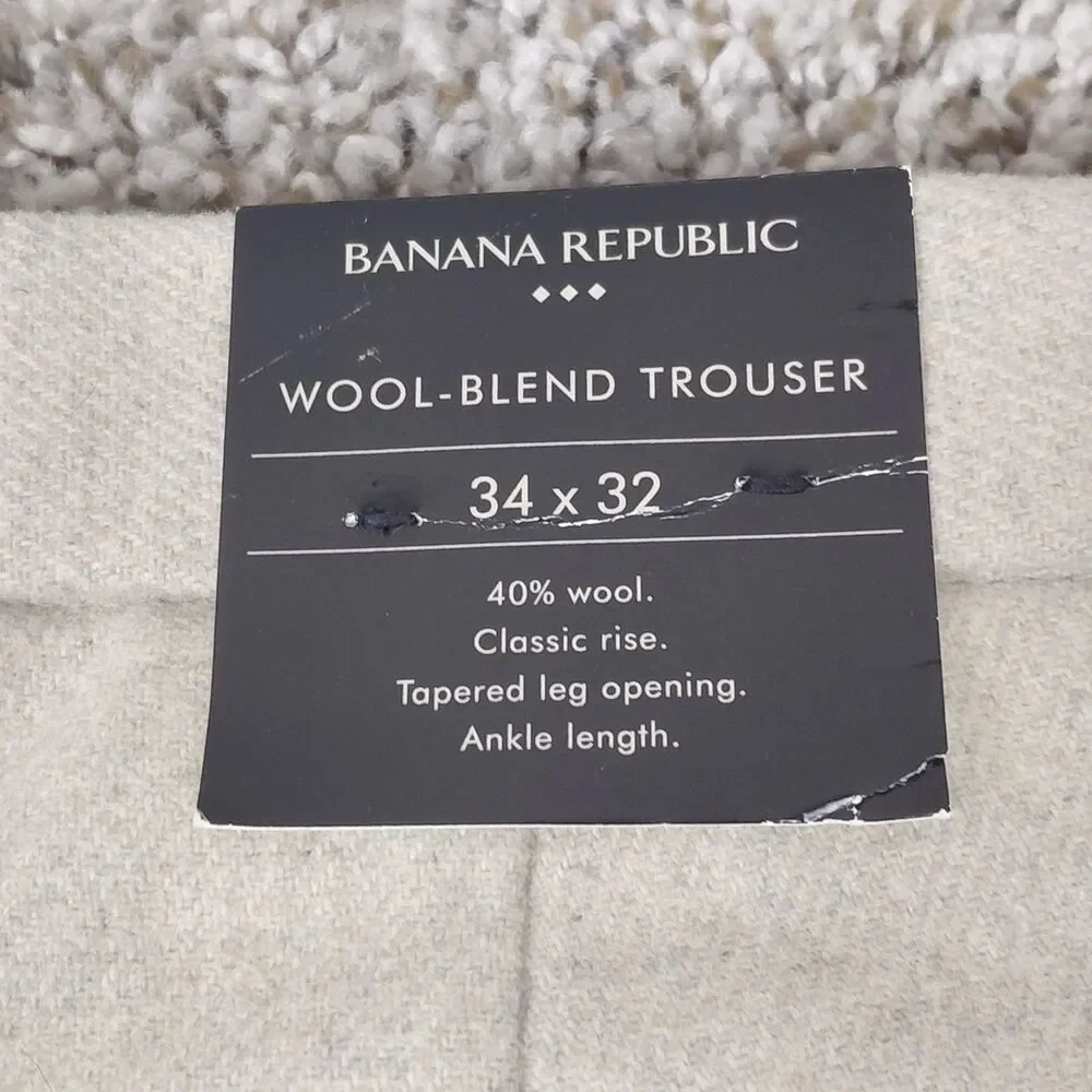NEW Banana Republic Wool Blend Trouser Pants Mens 34x32 Fit 34x28 Beige Lined